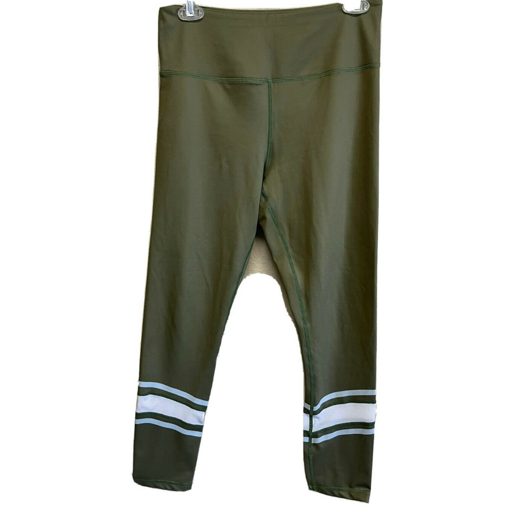 ZYIA Leggings Size L High Rise Workout Striped Mesh Green 7/8 - Picture 2 of 6